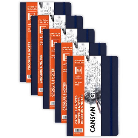 Canson Graduate Sketch & Notes Art Book, Dark Blue, Soft Cover Binding, 92 Sheet, 5.5x8.5 inch, 5PK C31200L046