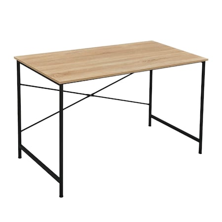 Homeroots 47" Natural and Black Wood and Metal Computer Desk 610397