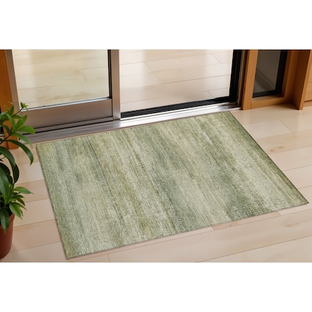 Homeroots 3' X 5' Artichoke Green And Beige Abstract Washable Indoor Outdoor Area Rug 631107