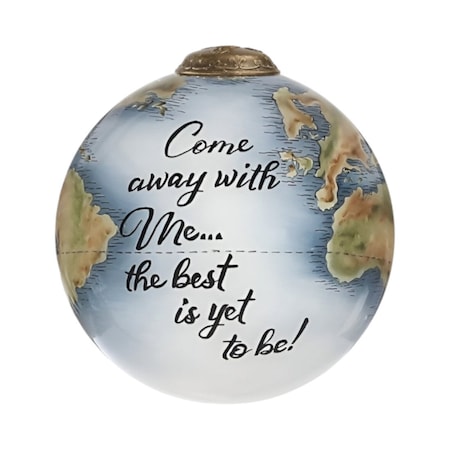 Homeroots Globe Come Away with Me Hand Painted Mouth Blown Glass Ornament 477493