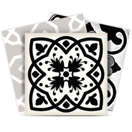 Homeroots 5" X 5" Black White and Gray Bella Peel and Stick Tiles 399961