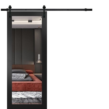 Sartodoors Sturdy Barn Door, Lucia 1299 Matte Black, 6.6FT Rail Hangers Heavy Hardware Set, Modern Solid Pan LUCIA1299BD-B-BLK-2484