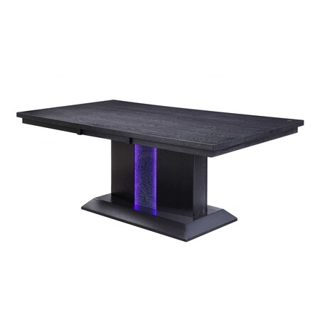 Homeroots 40" X 76" X 30" Black Wood Led Glass Dining Table 347334