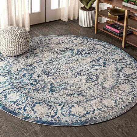 Jonathan Y Modern Persian Vintage Medallion Navy/Light Gray 8 ft Round Area Rug MDP100B-8R