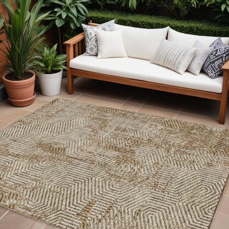 Homeroots 10' X 14' Brown And Beige Geometric Washable Indoor Outdoor Area Rug 594574
