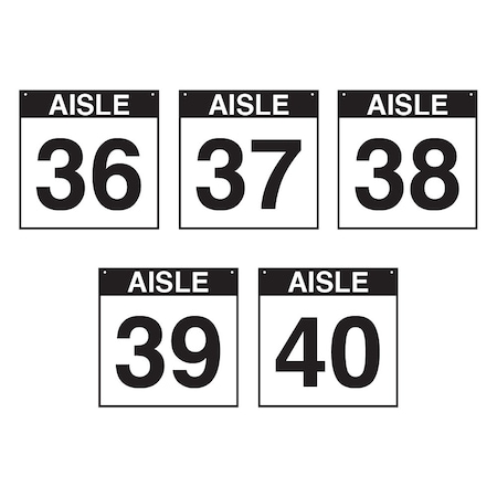 5S Supplies Warehouse Aisle 36-40 Sign - 12in x 12in - SINGLE - BRKT - PVC AISLE-36-40-12X12-SINGLE-BRKT