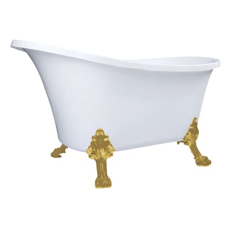 Kingston Brass 51" Acrylic Oval Double Slipper Clawfoot Tub, No Faucet Drillings, Glossy White/Brushed Brass VTND512824WAC7