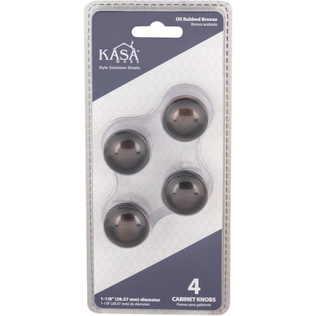 Hardware Resources KasaWare 1-1/8'' Diameter Brushed Oil Rubbed Bronze Cabinet Knob, 4PK K413BORB-4