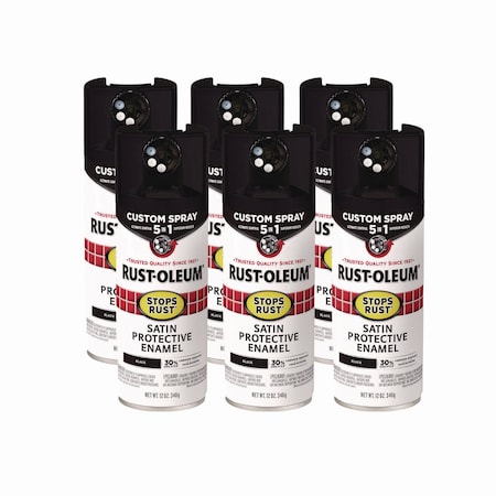 Rust-Oleum Stops Rust 5-in-1 Spray Paint, Satin Black, 12 oz Aerosol Can, 6PK 376869