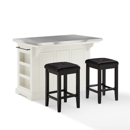 Crosley Julia Stainless Steel Top Island W/Uph Square Stools KF30063WH-BK