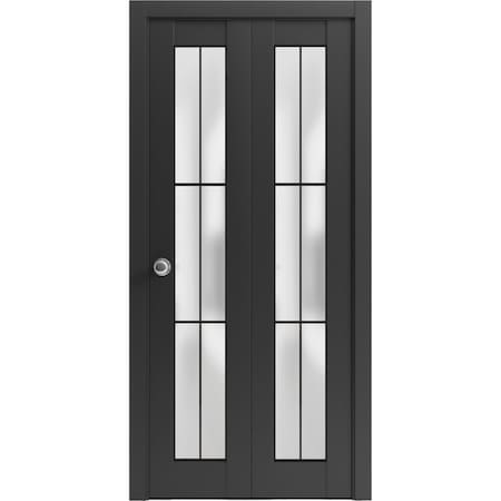Sartodoors Sliding Closet Bi-fold Doors Planum 2122 Black Solid Core Modern Interior PLANUM2122BF-BLK-56 x 80 (2* 28x80)