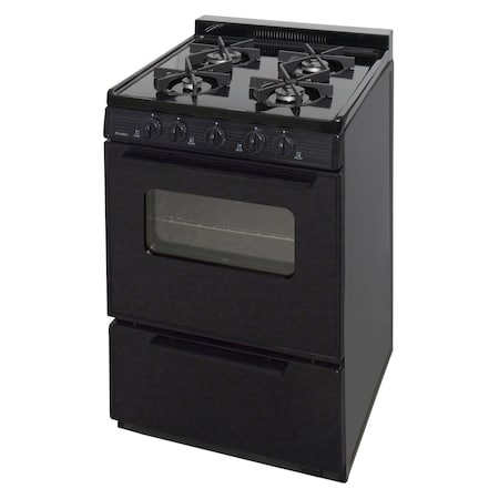 Premier Gas Range, Battery Ignition, 4 Sealed Burners, 24 inW x 37.5 inH x 26 inD, 2.42 cu. ft. Oven, Black 805776