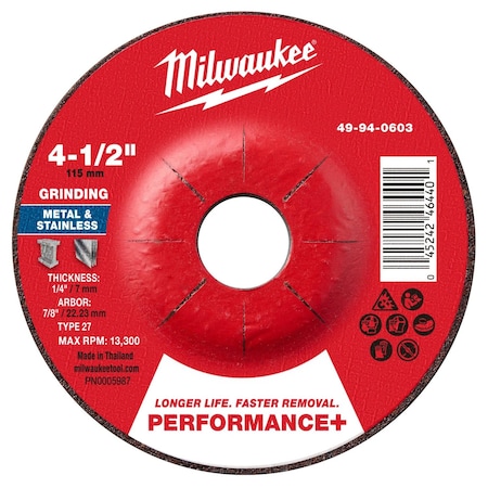 Milwaukee Tool Grinding Wheel, 4 1/2" dia. 49-94-0603