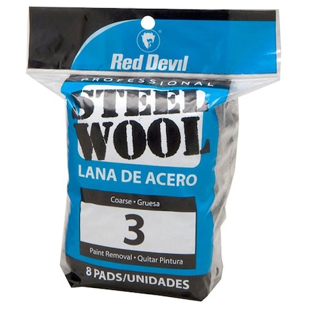 Red Devil #3 Red Devil 326 Steel Wool Pro Steel Wool Pad Coarse, 8-Pack 325
