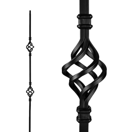 Nuvo Iron Double Basket Stair Baluster, 44 in H, 1/2 in W, Square, Steel, Black, Powder-Coated/Semi-Matte SQI2B