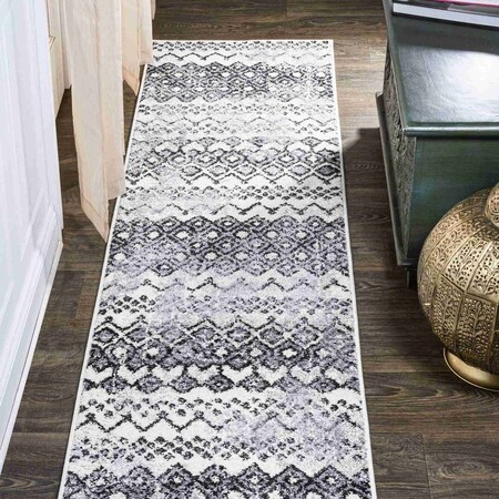 Jonathan Y Azmar Moroccan Geometric Distressed Ivory/Black 2 ft. x 10 ft. Runner Rug MOH504A-210