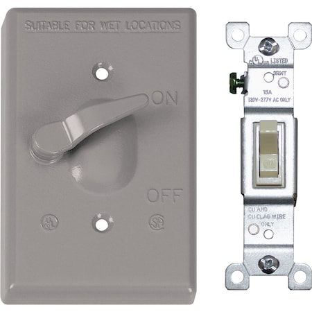 Southwire Single Toggle Vertical Mount Gray Weatherproof Cover with Single Pole 15A Switch 1GTCSP-15A-UPC