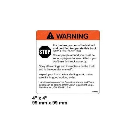 Crown REPLACEMENT DECAL, WARNING MOVING VEHICLE 69004