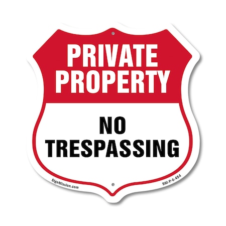 Signmission Private Property Shield Sign No Trespass, 6 Inch X 6 Inch, Plastic Sign SHI-P-6-454