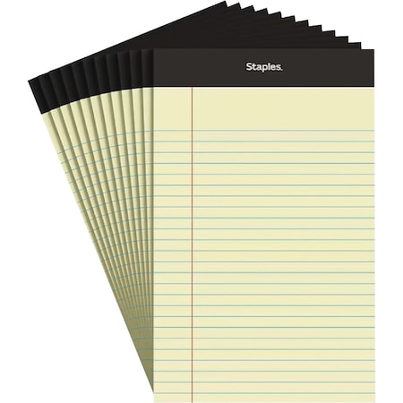 Staples 5'' W.x8'' H. 50-Sheet Yellow Top Bound Legal Pad, 12PK 163832