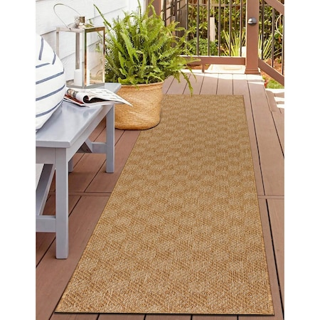 World Rug Gallery Diamond Weave Reversible Jute-Look Indoor/Outdoor Rug 2 ft x 7 ft Natural WR188NATURAL2X7