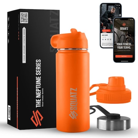 Squatz 18 Oz Neptune Series Steel Water Bottle, Stainless Double Wall Vacuum Insulated Flask with Handle SQBTST18OR