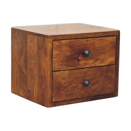 Homeroots 12" Chestnut Solid Wood Two Drawer Floating Nightstand 722526