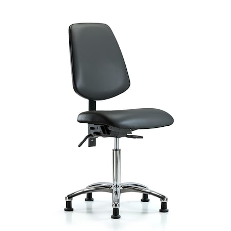Blue Ridge Ergonomics Vinyl Chair Chrome, Med Bench, Med Back, Glides, Carbon BR-VMBCH-MB-CR-T0-A0-NF-RG-8823