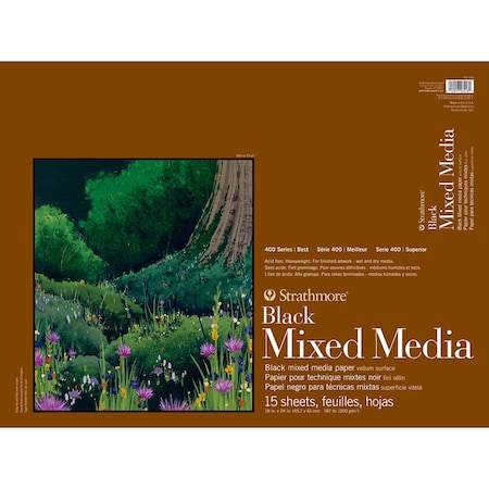 Strathmore 400 Series Mixed Media Pad, Black, Glue Binding, 15 Sheet, 18x24 inch P462-518