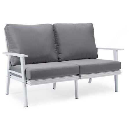 Leisuremod Walbrooke Modern Outdoor Patio Loveseat with White Aluminum Frame and Removable Cushions, Grey WW-57-27GR