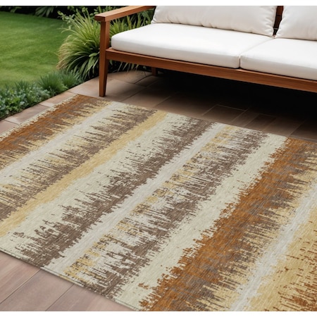 Homeroots 8' X 10' Brown Beige And Ivory Striped Washable Indoor Outdoor Area Rug 598367