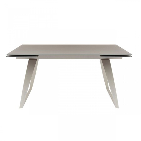 Homeroots 94" Gray Glass And Metal Self-Storing Leaf Sled Base Dining Table 487360