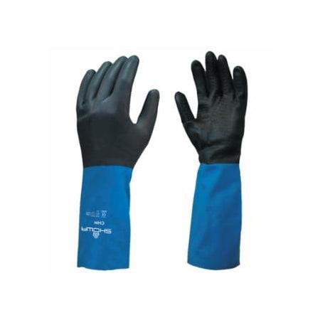 Showa CHM Chemical Protection Neoprene-Coated Gloves, Large, Black/Blue 845-CHML-09