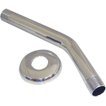 Danco Shower Arm with Flange, 1/2 in Connection, Threaded, 8 in L, Brass, Chrome Plated 89179