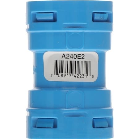 Carlon ENT Coupling, 3/4 in, 1.48 in Dia, 2.3 in L, Polycarbonate, Blue A240E2-10R