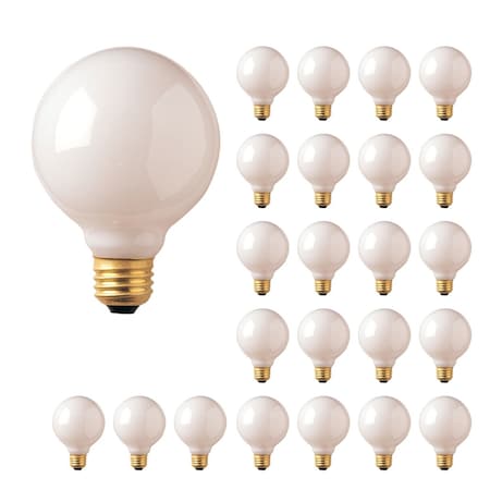 Bulbrite 40W Dimmable Incandescent G25 Light Bulbs, Standard E26 Screw Base, White Glass, 24PK 861022