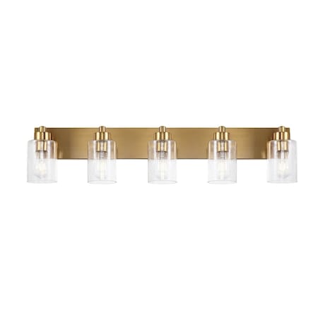 Jonathan Y Irving 36" 5-Light Seeded Glass/Iron Modern Contemporary LED Vanity Light, Brass Gold JYL7620D