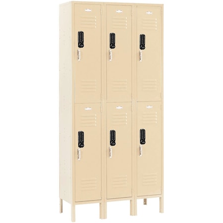 Global Industrial 2-Tier 6 Door Digital Locker, 36"Wx15"Dx78"H, Tan, Unassembled 413241