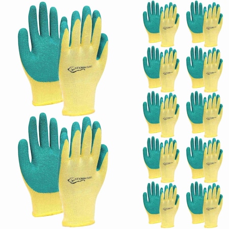 Bison Life Latex Crinkle Coated Work Gloves, Ultra Stretch Grip Gloves for Utility, Yellow/Green, 12 Pairs, 12PK BLZ-ESRG-18YGR-12