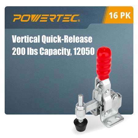 Powertec Toggle Clamp, 200 lbs Cap., 12050 Quick Release Vertical Clamps, Antislip Rubber Pressure Tip, 4PK 20328N