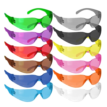 Bison Life Crystal, Safety Glasses, Anti-Scratch, Assorted Lens, Frameless, 12 PK BLSH-ESCR-CLCT-SGA1-12