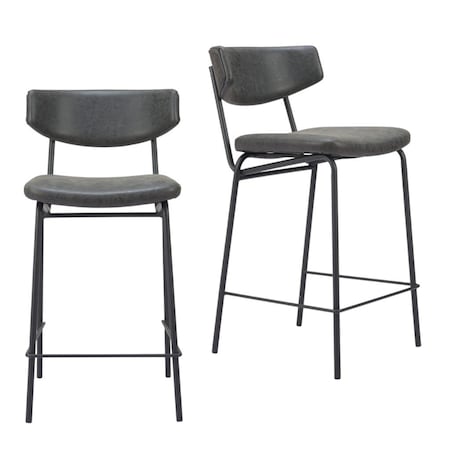 Homeroots Set of Two 30" Black Faux Leather and Steel Low Back Bar Height Bar Chairs, 2PK 555700