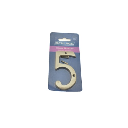Schlage Residential Solid Brass Carded Classic House Number 5 Satin Nickel Finish SC23056619