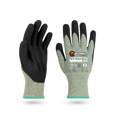 Eureka Safety Cut-Resistant Glove, Para Aramide, Polyester, Steel, Polyamide, Green/Black, 10, 1 PR 13-5SHNI-10