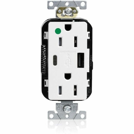 Leviton USB Receptacle, 15 A, 1/2 hp, White, PBT M56AC-HGW
