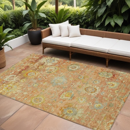 Homeroots 9' X 12' Coral Blue And Green Floral Washable Indoor Outdoor Area Rug 604076