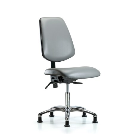 Blue Ridge Ergonomics Vinyl Chair Chrome, Desk, Med Back, Glides, Sterling BR-VDHCH-MB-CR-T0-A0-RG-8840