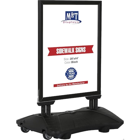 M&T Displays 28x44 Inch Poster Sign Holder Aluminum WindPro Lite Black Sidewalk Sign, Weather & Wind Resistant USWPL10B84X2000