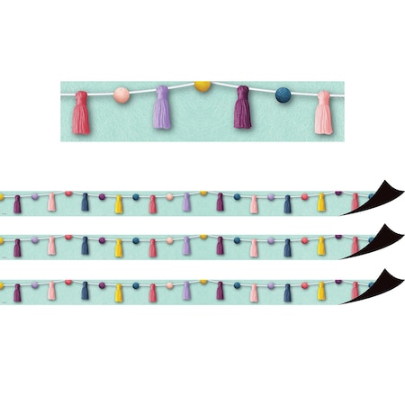 Teacher Created Resources Oh Happy Day Pom-Poms and Tassels Magnetic Border, 24 Feet Per Pack, 3PK TCR77568