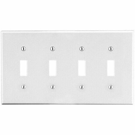 Hubbell Wiring Device-Kellems Wallplate, Mid-Size 4-Gang, 4) Toggle, White PJ4W
